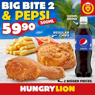 Hungry Lion Big Bite 2 and 500ml Pepsi 