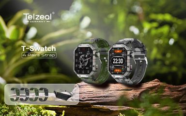 Telzeal T-Swatch with 4 Pairs Strap & Belt Bag with Z66 Pro Smartwatch - Black