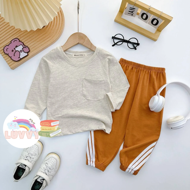 [128] Neutral Coloured Pajamas Set (90~130)