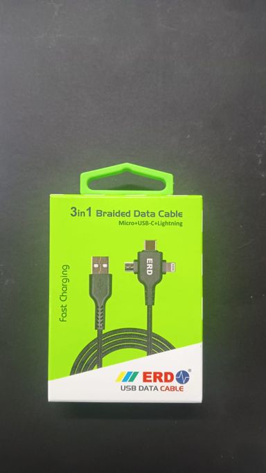 ERD UC-83 3 in 1 Braided Cable 1 Meter Black