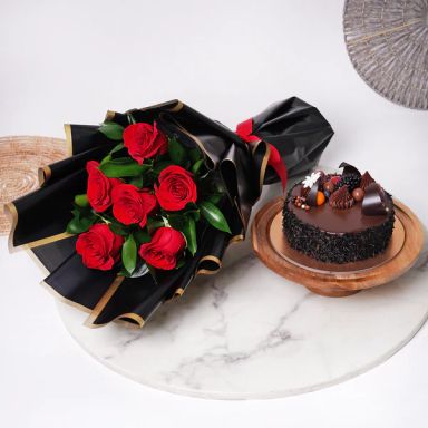 Flowers Pack with a Chocolate Cake The Elegance 