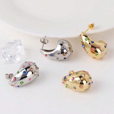 1pair 18k Gold Plated Cubic Zirconia Hollow Out 3D Drop Earrings - Silver