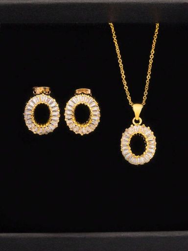 White Zirconia 18k Gold Plated Stud Earrings And Necklace Set