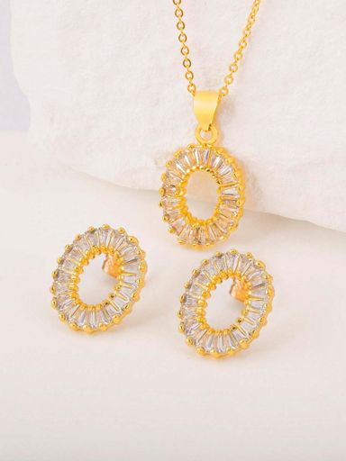 White Zirconia 18k Gold Plated Stud Earrings And Necklace Set