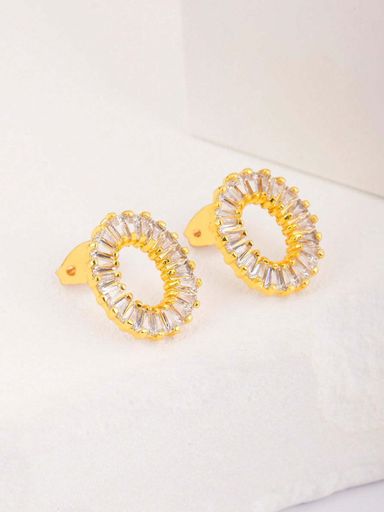 White Zirconia 18k Gold Plated Stud Earrings And Necklace Set