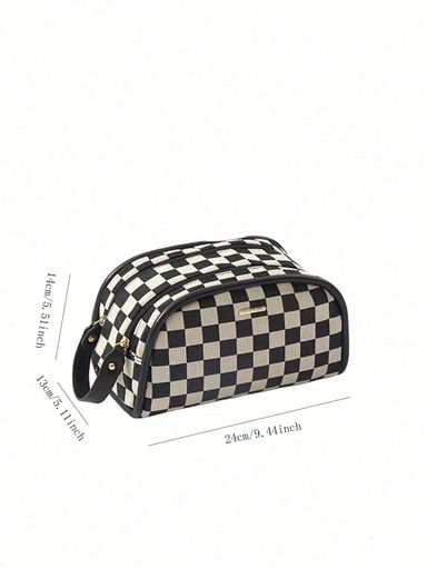 Large Capacity Cosmetic & Makeup Bag - Checkered