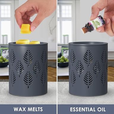 Leaves Ceramic Wax Melt Warmer (Dark Grey)