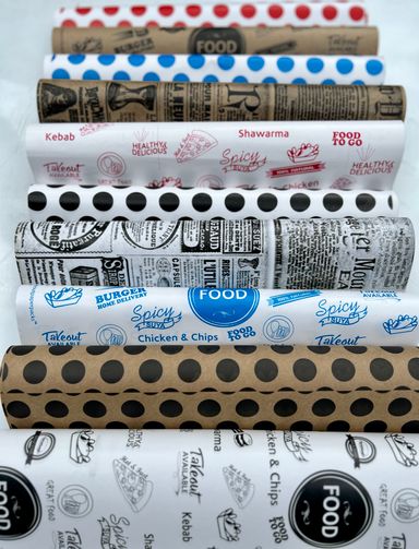 FOOD “TO GO” DELI PAPERS - 17”  x 12” / BLUE & WHITE - PACK OF 100 SHEETS