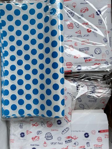 “POLKA DOT” DELI PAPERS - 12” x 12” / BLUE & WHITE - CARTON OF 1000 SHEETS