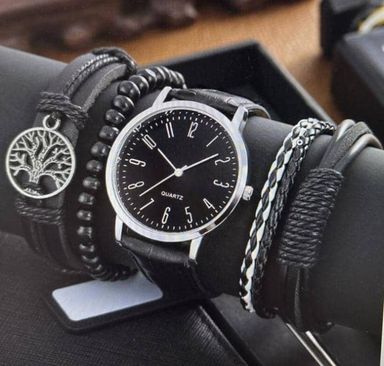 Leather watch with bracelet 