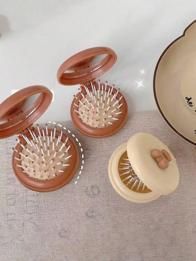 1pc Air Cushion Mini Comb With Mirror - Brown