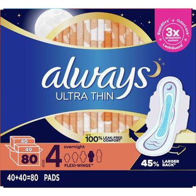 Always Ultra Thin Overnight Pads 2 Packs / 40 Units