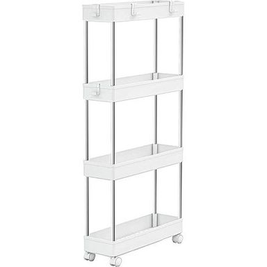 Multipurpose 4-Tier White Utility Cart with Wheels Plastic Storage Trolley