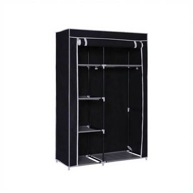 Non Woven Portable Storage Fabric Wardrobe with Shelves - Black