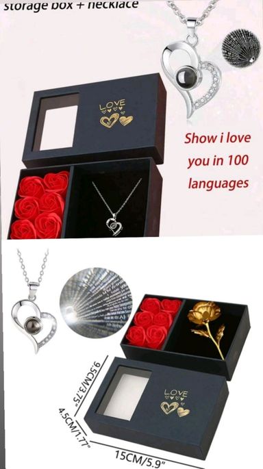 Artificial Rose Flower With 1pc Box and Necklace 