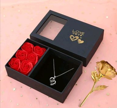 Artificial Rose Flower With 1pc Box and Necklace 