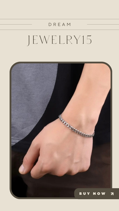 Silver curb men bracelet 