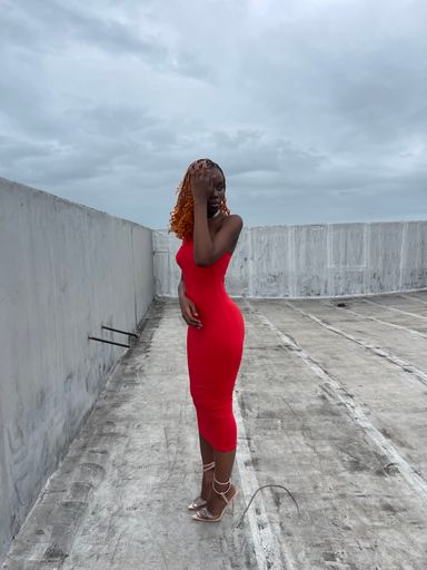 Red one arm bodycon