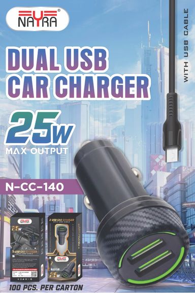 Nayra N-cc-140 25w 2USB Car Charger With USB cable 