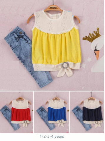 2pc Girls red and white top & denims