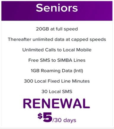 SIMBA Senior $5 20GB Data + Roaming + 30-Day Renewal Plan