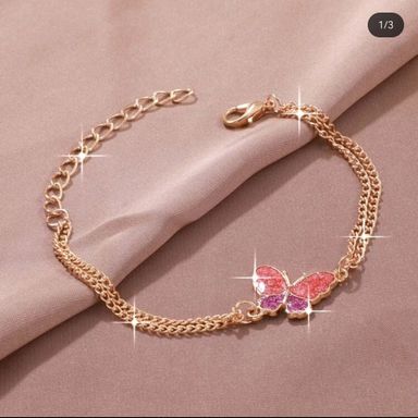 Cute Butterfly Bracelet adjustable chain Gold color