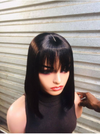 100% ebony fringe wig 12"