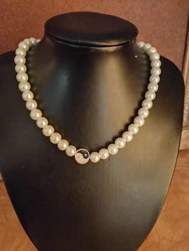 Pearl yingyang necklace and bracelet set 