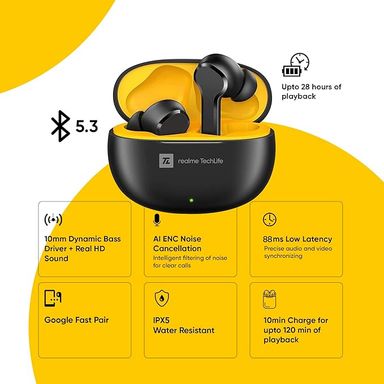 realme TechLife Buds T100 TWS with AI ENC for Calls - Black