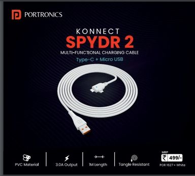 Portronics Konnect Spydr 2 1 Meter Multi-Functional Charging Cable ( Type-C + Micro USB Cable) Assorted Color