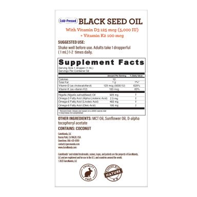 COLD PRESSED BLACK SEED OIL WITH VITAMIN D3, K2, & E