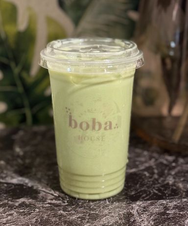 Matcha latte with boba 