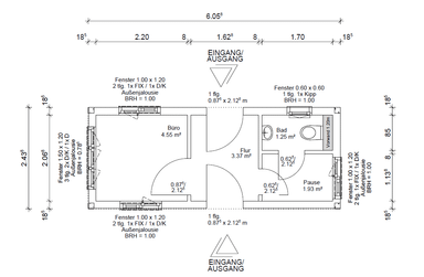 CONTENEUR PORTER AVEC WC, ENVIRON 15 M²