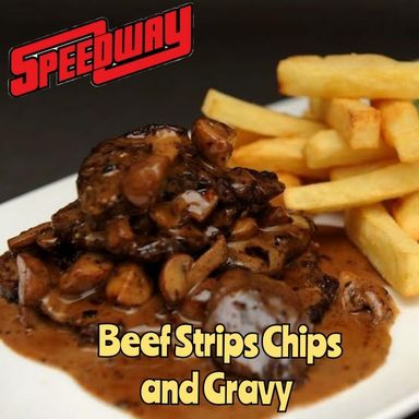 Beef Strips Chips and Gravy 