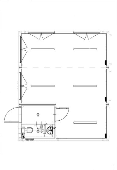 CONTENEUR DE BUREAU AVEC BAIES VITRÉES, TOILETTES + VESTIBULE 45 M²