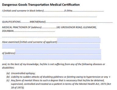 Dangerous Goods Medical Certificate