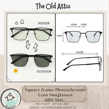 Square frame photochronic lens sunglasses 