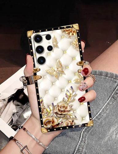 Floral Print Luxury Hard Case - Gold