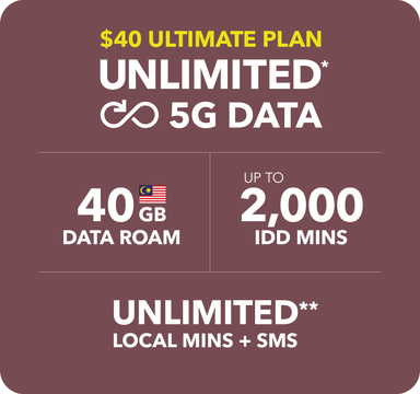 SingTel 5G $40 Unlimited 5G Data + Unlimited Local Calls and Local SMS + 28-Day Ultimate Plan