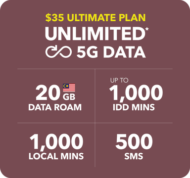 SingTel 5G $35 Unlimited 5G Data+ 20GB DataRoam + 1000 Mins IDD + 28-Day Ultimate Plan