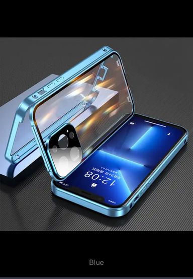 Coque de protection complète à 360° en métal magnétique, double face en verre, pour iPhone 