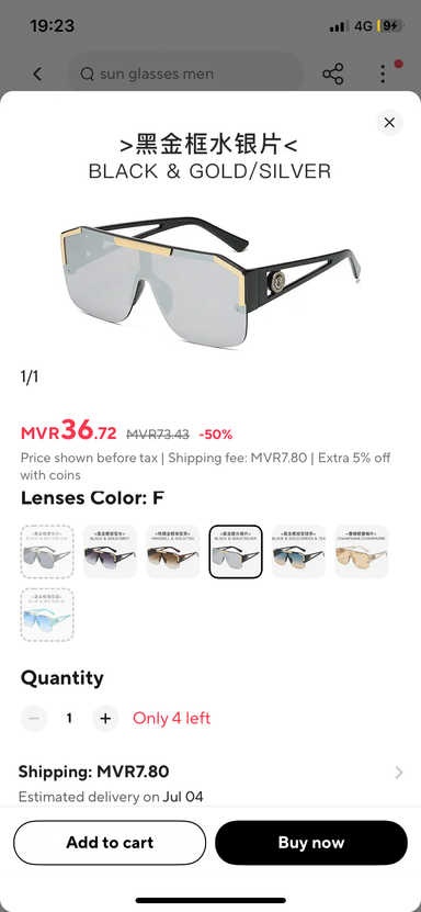 Mens oversized luxury sunglass ( multiple colours ) 