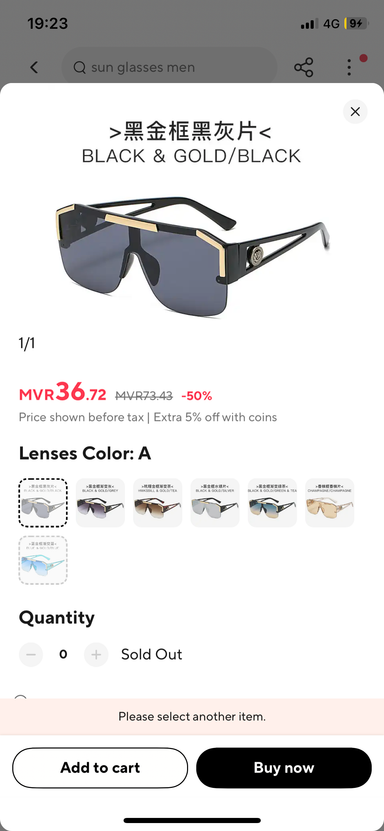 Mens oversized luxury sunglass ( multiple colours ) 