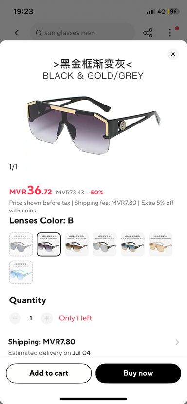 Mens oversized luxury sunglass ( multiple colours ) 