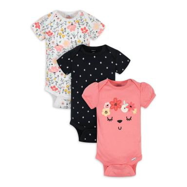 Gerber baby girls 3-pack cute floral onesies 12 months 