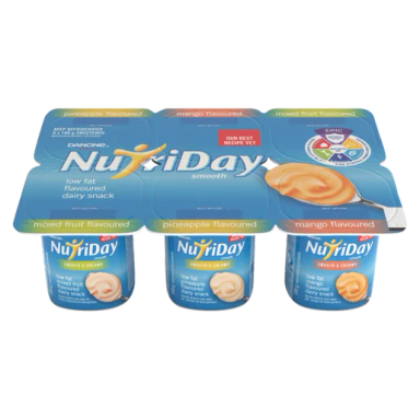 Danone NutriDay Low Fat Mixed Fruit, Pineapple And Mango Flavoured Dairy Snack 6 x 100g