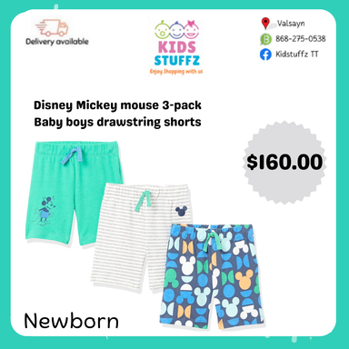 Disney Mickey Mouse baby boys 3-pack newborn shorts 