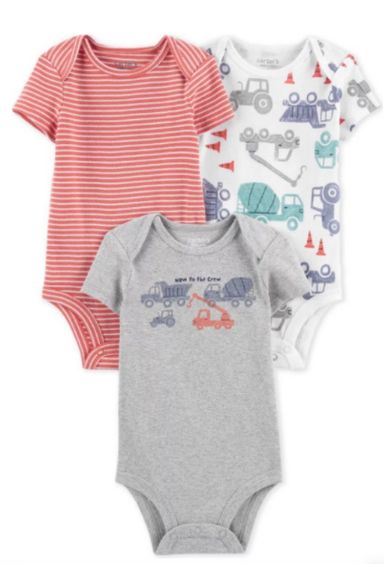 Carter’s 3-pack New to the crew trucks onesies 