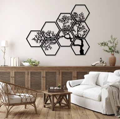 8 cuadros hexagonales”. 🪵🌳 35x45 pulgadas.