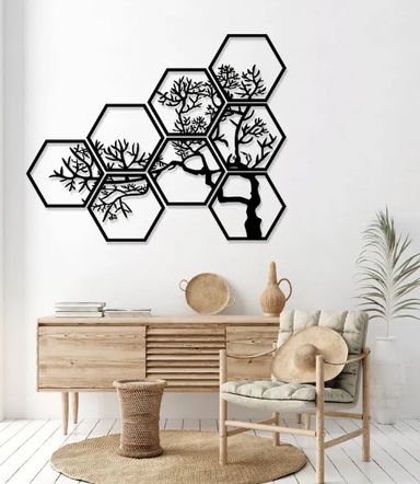 8 cuadros hexagonales”. 🪵🌳 35x45 pulgadas.